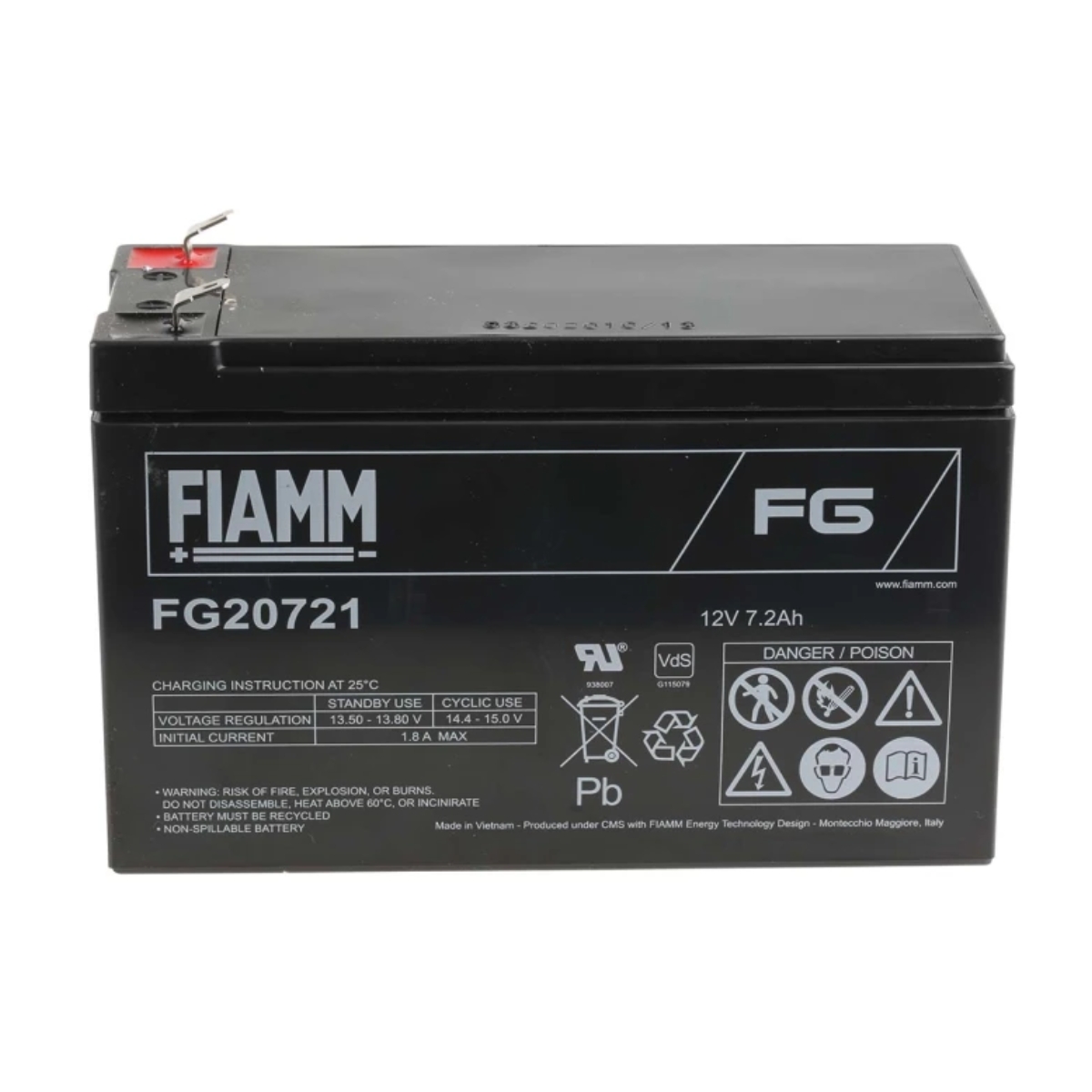 Batería de plomo y ácido sellada, Fiamm, 12V 7.2Ah Faston F1, AGM - Imagen 2